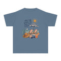 Meet Me Where the Days Feel Longer Youth Tee – Kids' Comfort Colors Beach Vacation Shirt in Blue Jean – flat lay