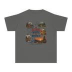 The Scenic Route Was Worth It Youth Tee – Kids' Comfort Colors Road Trip Shirt in Pepper – flat lay
