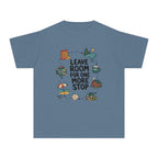 Leave Room for One More Stop Youth Tee – Kids' Comfort Colors Road Trip Shirt in Blue Jean – flat lay