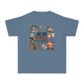 One Trip a Hundred Little Moments Youth Tee – Kids' Comfort Colors Family Travel Shirt in Blue Jean – flat lay