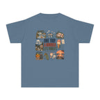 One Trip a Hundred Little Moments Youth Tee – Kids' Comfort Colors Family Travel Shirt in Blue Jean – flat lay