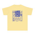 Lake House Lunch Club Youth Tee – Kids' Comfort Colors Lake Vacation Shirt in Butter – flat lay