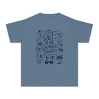 Salt Air Shared Snacks Youth Tee – Kids' Comfort Colors Beach Vacation Shirt in Blue Jean – flat lay