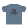 One More Stop Together Youth Tee – Kids' Comfort Colors Road Trip Shirt in Blue Jean – flat lay