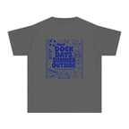 Dock Days Dinner Outside Youth Tee – Kids' Comfort Colors Lake Vacation Shirt in Pepper – flat lay