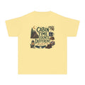 Cabin Time Counts Different Youth Tee – Kids' Comfort Colors Cabin Weekend Shirt in Butter – flat lay
