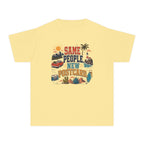 Same People New Postcard Youth Tee – Kids' Comfort Colors Road Trip Shirt in Butter – flat lay