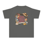Good Company Great Escape Youth Tee – Kids' Comfort Colors Family Travel Shirt in Pepper – flat lay