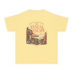 The Annual Escape Youth Tee – Kids' Comfort Colors Family Travel Shirt in Butter – flat lay