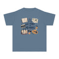I Make the Plans We Make the Memories Youth Tee – Kids' Comfort Colors Family Travel Shirt in Blue Jean – flat lay