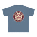 Here for the Views and the Laughs Youth Tee – Kids' Comfort Colors Travel Shirt in Blue Jean – flat lay