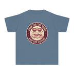 Here for the Views and the Laughs Youth Tee – Kids' Comfort Colors Travel Shirt in Blue Jean – flat lay