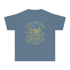 Camp Together Stay Together Family Weekend Youth Tee – Kids' Comfort Colors Camping Shirt in Blue Jean – flat lay