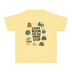 Leave Room for One More Stop Youth Tee – Kids' Comfort Colors Road Trip Shirt in Butter – flat lay
