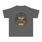 Our Favorite Place Is Together Youth Tee – Kids' Comfort Colors Family Adventure Shirt in Pepper – flat lay
