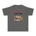 Weekend Plans Leave Town Youth Tee – Kids' Comfort Colors Family Travel Shirt in Pepper – flat lay