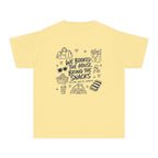 We Booked the House Bring the Snacks Youth Tee – Kids' Comfort Colors Family Getaway Shirt in Butter – flat lay
