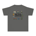 Map Folded Windows Down Youth Tee – Kids' Comfort Colors Road Trip Shirt in Pepper – flat lay
