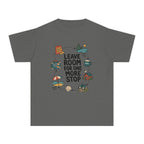 Leave Room for One More Stop Youth Tee – Kids' Comfort Colors Road Trip Shirt in Pepper – flat lay