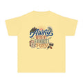 Away with My Favorite People Youth Tee – Kids' Comfort Colors Family Travel Shirt in Butter – flat lay
