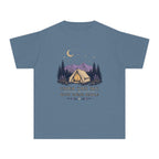 Under This Sky With These People Youth Tee – Kids' Comfort Colors Camping Shirt in Blue Jean – flat lay