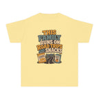 Road Trips and Snacks Youth Tee – Kids' Comfort Colors Family Travel Shirt in Butter – flat lay