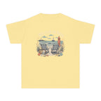 Meet Us By The Water Youth Tee – Kids' Comfort Colors Coastal Vacation Shirt in Butter – flat lay