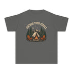 Gather Your People Youth Tee – Kids' Comfort Colors Camping Adventure Shirt in Pepper – flat lay