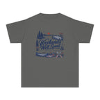 Weekends Well Spent Youth Tee – Kids' Comfort Colors Lake Vacation Shirt in Pepper – flat lay