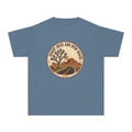 Desert Skies and Open Roads Youth Tee – Kids' Comfort Colors Travel Shirt in Blue Jean – flat lay