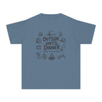 Outside Until Dinner Youth Tee – Kids' Comfort Colors Camping Shirt in Blue Jean – flat lay