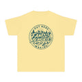Out Here Making Family Memories Youth Tee – Kids' Comfort Colors Mountain Adventure Shirt in Butter – flat lay