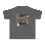 Pool Days Are in the Plan Youth Tee – Kids' Comfort Colors Family Getaway Shirt in Pepper – flat lay