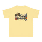 We Plan for This Youth Tee – Kids' Comfort Colors Family Getaway Shirt in Butter – flat lay