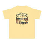 This Is Why We Take the Trip Youth Tee – Kids' Comfort Colors Lake Vacation Shirt in Butter – flat lay