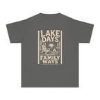 Lake Days Family Ways Vacation Youth Tee – Kids' Comfort Colors Lake Vacation Shirt in Pepper – flat lay