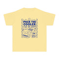 Pack the Cooler Find the Water Youth Tee – Kids' Comfort Colors Beach Vacation Shirt in Butter – flat lay