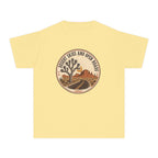 Desert Skies and Open Roads Youth Tee – Kids' Comfort Colors Travel Shirt in Butter – flat lay