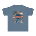 Sunshine Looks Better Shared Youth Tee – Kids' Comfort Colors Beach Vacation Shirt in Blue Jean – flat lay