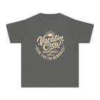 Vacation Crew Here for the Memories Youth Tee – Kids' Comfort Colors Family Travel Shirt in Pepper – flat lay