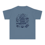 Full House Good Weekend Youth Tee – Kids' Comfort Colors Family Getaway Shirt in Blue Jean – flat lay