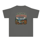 Fresh Air Full Hearts Youth Tee – Kids' Comfort Colors Cabin Weekend Shirt in Pepper – flat lay