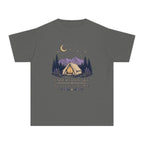 Under This Sky With These People Youth Tee – Kids' Comfort Colors Camping Shirt in Pepper – flat lay