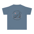 Good Company New Places Youth Tee – Kids' Comfort Colors Family Travel Shirt in Blue Jean – flat lay
