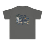 Save Me a Seat by the Water Youth Tee – Kids' Comfort Colors Lake Vacation Shirt in Pepper – flat lay