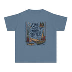 One More Night by the Water Youth Tee – Kids' Comfort Colors Lake Vacation Shirt in Blue Jean – flat lay