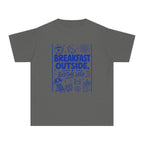 Breakfast Outside Bedtime Later Youth Tee – Kids' Comfort Colors Beach Vacation Shirt in Pepper – flat lay