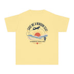 Save Me a Window Seat Youth Tee – Kids' Comfort Colors Family Travel Shirt in Butter – flat lay