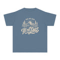 Take Me Back to the Lake Youth Tee – Kids' Comfort Colors Lake Vacation Shirt in Blue Jean – flat lay