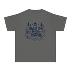 Vacation Mode Together Youth Tee – Kids' Comfort Colors Lake Vacation Shirt in Pepper – flat lay